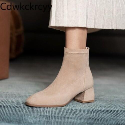 Winter The New fashion Round head Elasticity Stovepipe Martin boots black Beige brown Suede High heels Women boots size 34-43