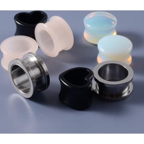 1 Pair Opal Stone Double Flared Plug Acrylic Heart Shape Design Ear Tunnel Expander Fashion Body Piercing Jewelry 4mm-25mm