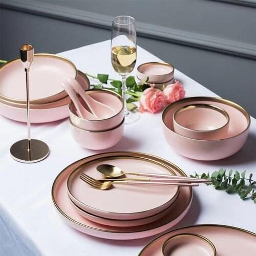 3 Colours Porcelain Dinner Plate Set Kitchen Plate Ceramic Tableware Food Dishes Rice Salad Noodles Bowl Soup Kitchen Cook Tool
