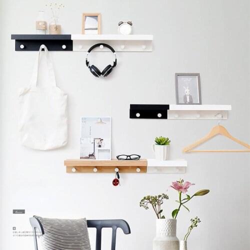 4 Hooks Bamboo Floating Wall-Mounted Rack Coat Hook Rack Towel Hanger Holder for Bathroom Living Room TV Wall Decoration Hook