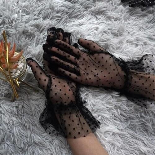 40% Dropshipping!!1 Pair Transparent Gloves Short Tulle Mesh Dot Design Lace Gloves for Weeding