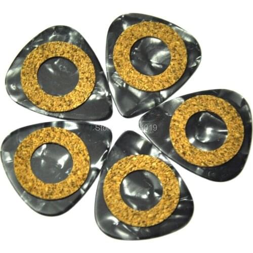 40pcs New Medium 0.71mm Antiskid Cork Grip Celluloid 351 Guitar Picks Plectrums Pearl Black