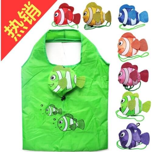 5pcs/ lot New Multi Colors Tropical Cute Fish Foldable Eco Reusable Shopping Bags Handle Bags 38cm x60cm