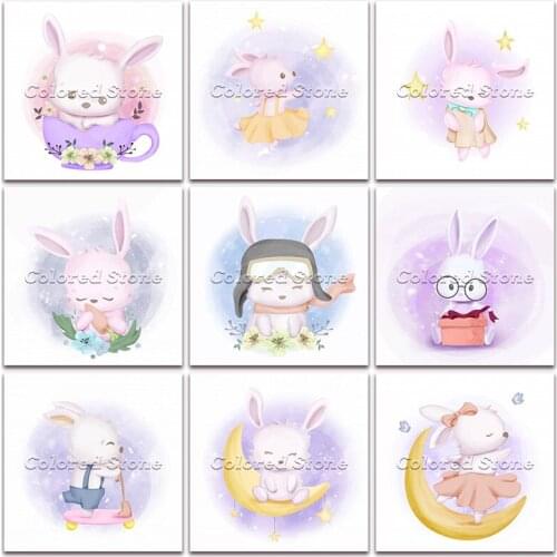 New Diamond painting Cartoon Animals Rabbit bunny moon 5D DIY Full Square Drill embroidery Cross stitch Round mosaic Drawing 132