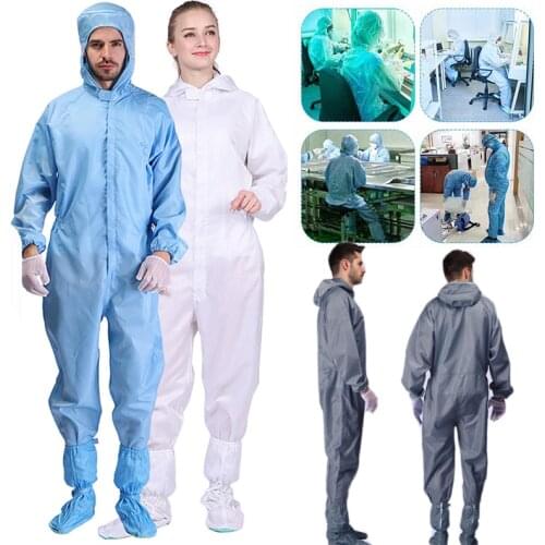 Anti-Static Overalls Hooded Dust-Free Jumpsuit Factory Workshop Male Female Washable Work Clothes Protection suits Plus Size 4XL