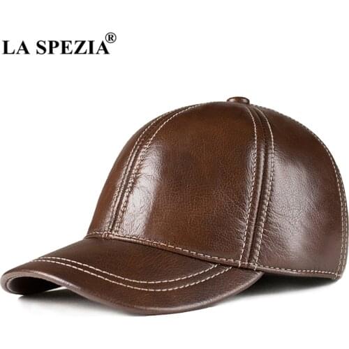 LA SPEZIA Brown Baseball Cap Men Real Leather Snapback Cowskin High Quality Autumn Winter Adjustable Golf Dad Hat