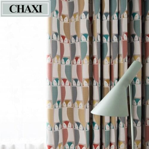 CHAXI Owl Pattern Eco-Friendly Cotton and Linen Fabric Curtain Drapes Blinds for Baby Kids Children Princess Bedroom Living Room