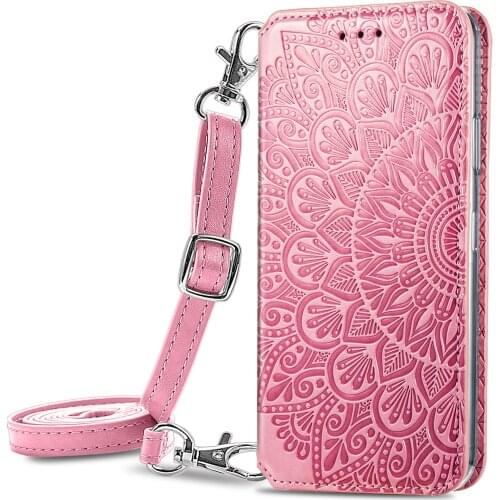 Lanyard Clamshell Holster Protective Cover for Samsung S21 FE A22 A32 A52 A82 Z Fold 2 5G Mobile Phone Case Diagonal Bag