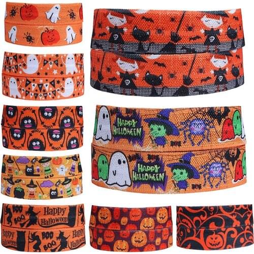FLRA FOE(50 yards/lot) 2018 New arrival Halloween celebrating pumpkin and ghost printed foe elastic ribbon