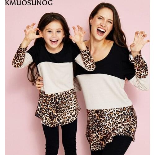2020 Girls Tee Mother and daughter clothes Long Sleeve Leopard Patchwork tshirt Family T-Shirt Tops Women Gril Top Family Look