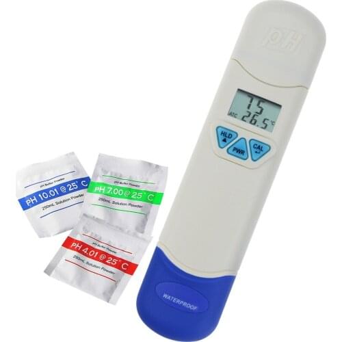 0.0-14.0 pH & Temperature Meter ATC Dual Display IP67 Waterproof Dustproof Digital Pen-Type Tester for Water Quality Testing