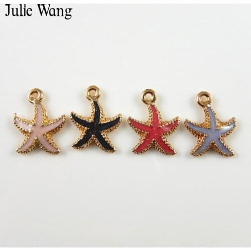 Julie Wang 15PCS Mini Enamel Starfish Charms 4 Colors For Necklace Pendants Earrings Bracelet Jewelry Making Metal Accessories