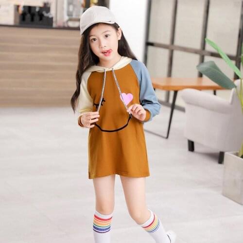 Splicing dress new kids clothes cotton spring autumn hooded sweater long sleeve casual bottoming shirt baby girl clothes
