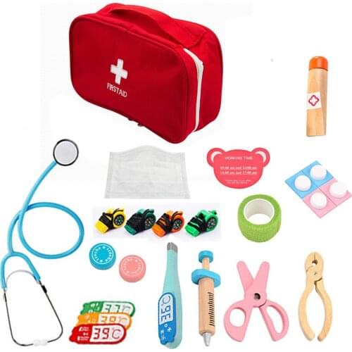 15PCS Kids Doctor Kit Pretend Play Doctor Set Educational Toys Wooden First Aid Kit Equipment For Childrens Gift Dropshipping
