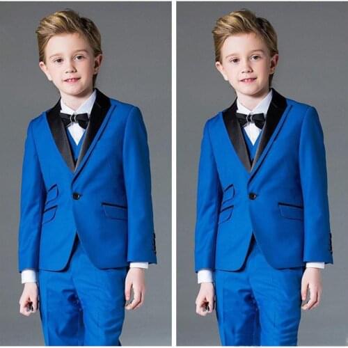 Boys Suits for Wedding Celebration Blue Formal Costume for Kids Childrens Classic Handsome Blazer (Jacket+Pants+Vest)