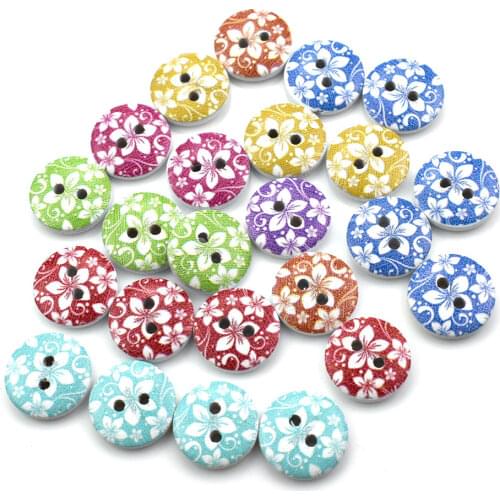100PCS Flower Round Wooden Buttons Sewing Scrapbook Clothing Gifts Crafts Handwork Accessories Fabric DIY 15MM Wood Button