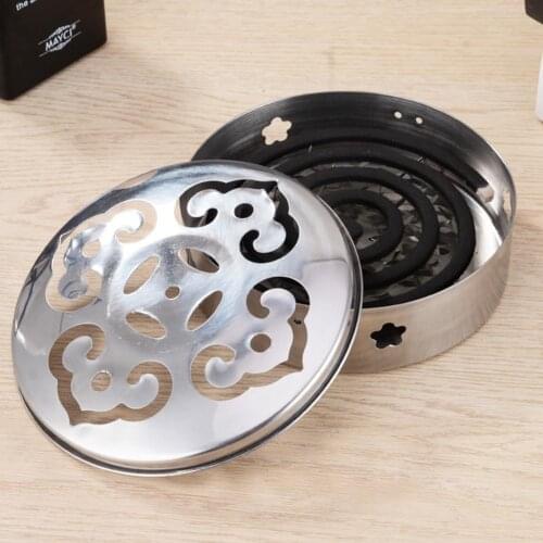 Stainless Steel Round Plate Spiral Mosquito Coil Holder Tray Incense Safe Cover Mosquito Repellent Incense Plate Home Outdoor