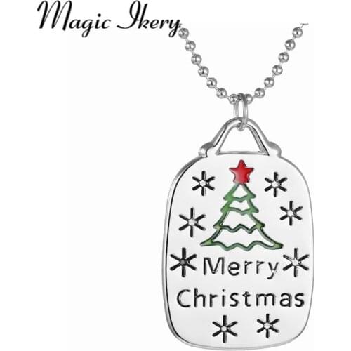 Magic Ikery Merry Christmas Letter Snow Tree Carving Silver Color Necklace & Pendants Fashion for Women Girl Gifts MKA10