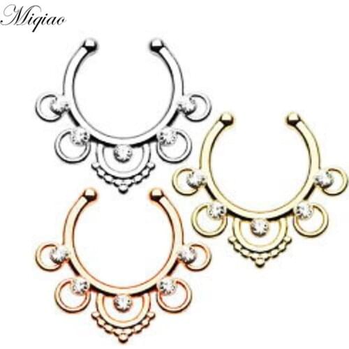 Miqiao 2pcs Hot Sale Stainless Steel Hypoallergenic Rhinestone Tapered Clip Nose Ring Nose Clip Nose Jewelry