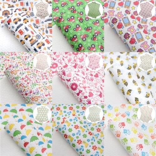 Cartoon Woven Faux Leather Sheet Chevron Lips Princess Pattern Printed Braided Synthetic Leather Fabric 20x33cm for DIY Earrings