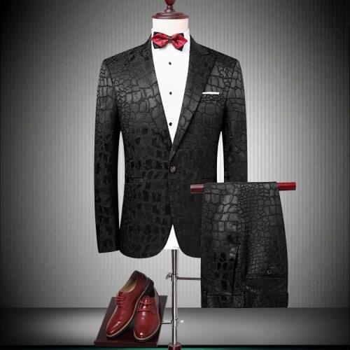 Men Brand 2020 Suit Singer Party Slim Fit Wedding Crocodile Pattern Mens Prom Suits Fashion Latest Coat Pant Designs 90060