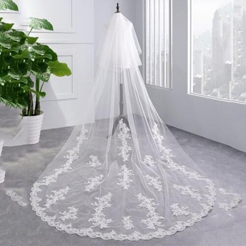 Wediing Veil 2021 New Feerijt Luxury Lace Two-layer Blusher Veil Bridal Veils With Comb 3.5m