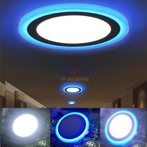 New Hot Superbright Led Panel Light Ceiling Down Lamp 6W 9W 16W 24W White + Blue Dual Colors Acrylic Recessed Lighting Lamps