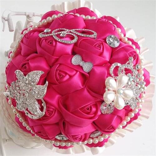 New arrived fushia artificial wedding bridesmaid bouquet for wedding decoration