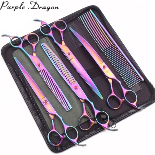 Pet Scissors Professional 8" Purple Dragon Dog Grooming Scissors Chunker Kit Thinning Scissors Cat Curved Shears Rainbow Z3005