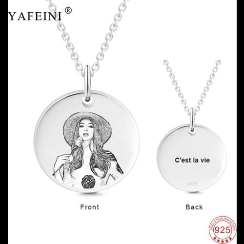 925 Sterling Silver Custom Name and Photo Pendant Necklace Personalized Engraved Statement Necklace Jewelry For Women Men