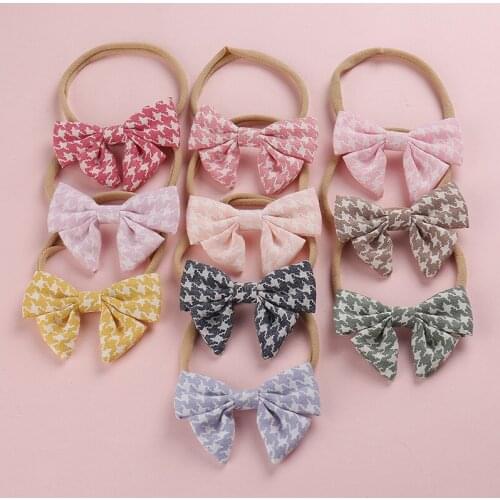 Print Bow Tie Headband Plaid Flower Head Bands With Nylon Elastic For Kids Girls Gift Headwear Hair Accessories