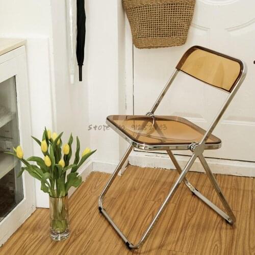 Transparent chair net red acrylic folding chair ins wind clothing store photo makeup stool backrest crystal dining chair