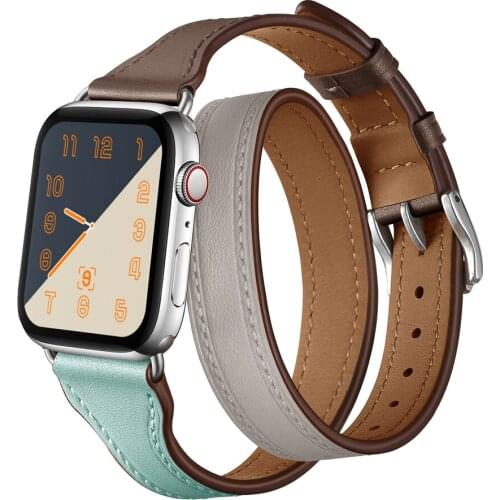 Luxury Bracelet Double Loop Band For Apple Watch Strap 38mm 40mm 42mm 44mm Genuine Leather For iWatch Series 1 2 3 4 5 Watchband