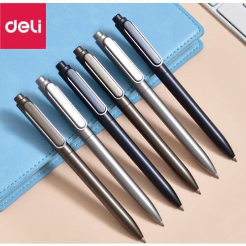 Deli Gel Pen Metal Texture Press Gel Pens 0.5MM Black Ink Bullet Pen Write Smooth 12PCS/Pack High Density Stationery Sign Pen
