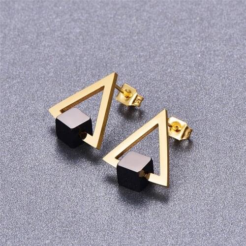 Martick Stainless Steel Exquisite Stud Earrings Triangle Shape Whirling Cube Silver Color Stud Earrings For Woman E181