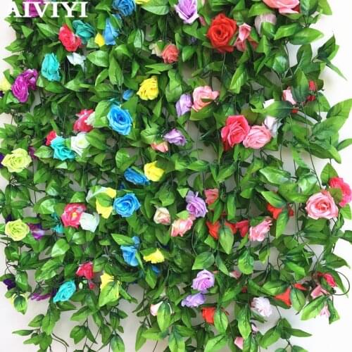 Foreign trade excellent product silk rose ivy green leaf family wedding decoration fake leaf diy hanging garland artificial flow