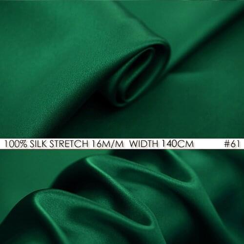 SILK STRETCH SATIN 140cm width 16momme Pure Silk For Dress Slightly Stretch Fabrics by the meter Deep Green 61