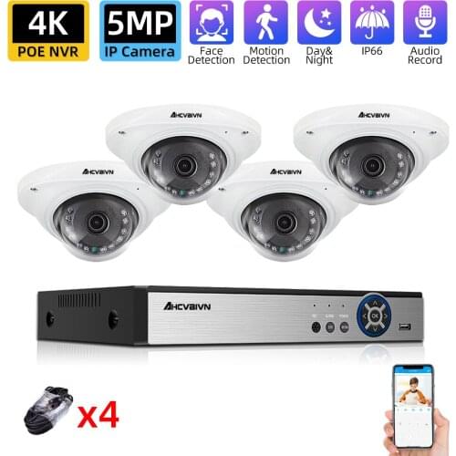 POE CCTV System 4k 4CH 5MP NVR Kit 5.0MP Audio Record AI IP Camera IR Outdoor Waterproof P2P Video Security Surveillance Set