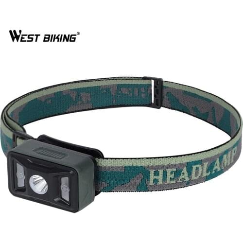 WEST BIKING LED Riding Headlights Outdoor Portable Mini Headlamp Flashlight Sensor Torch Head Light For Camping Fishing Hiking