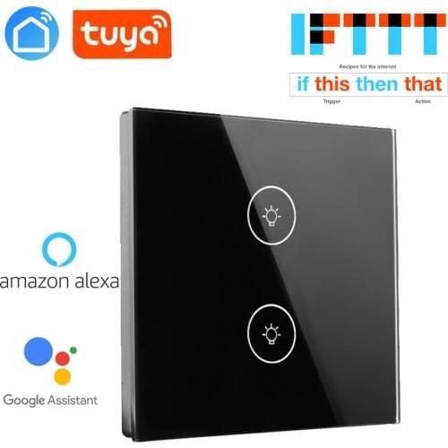 EU Standard Sensor Switch 2 Gang 1Way Glass Panel LED Light Intelligent Sensor Home Decorative Touch Wall Switch