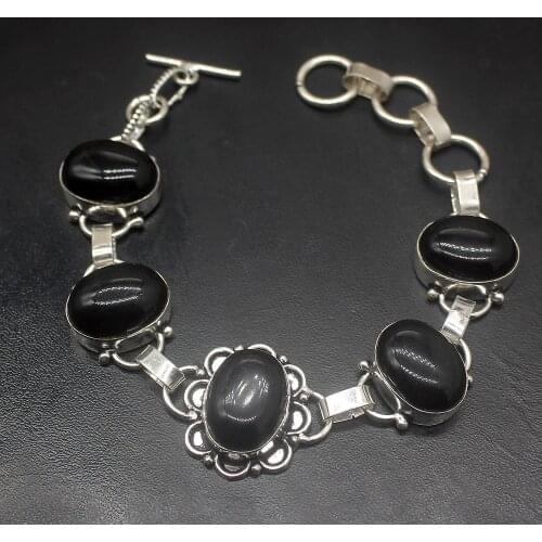 Gemstonefactory Jewelry Big Promotion Single Unique 925 Silver Black Onyx Lady Women Charm Bracelet 16-19cm 20210040