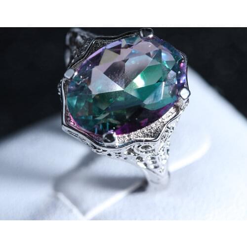 Colorful stone Round zircon Wedding Ring for women Micro-inlaid Simulation Rainbow gem Ring Jewelry Engagement Ring
