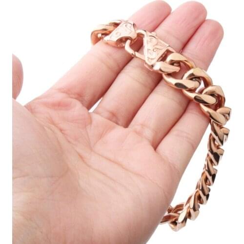 12/15mm 7-11"Hipper Stainless Steel Charming Rose Gold Curb Cuban Chain Bracelet Men Women Biker Wristband Fashion Daily Jewelry