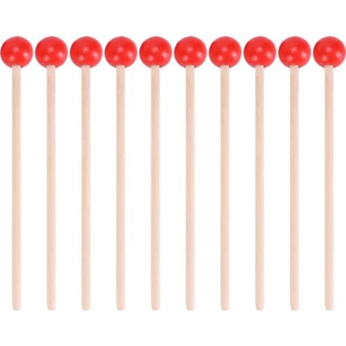 12pcs Wooden Drumsticks Durable Mallet Percussion Accessory with Wood Handle Instrument Supply for Kids Children Toddler (Red)