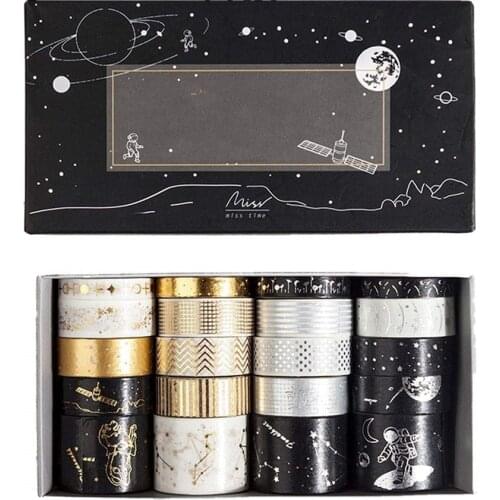 20 Rolls Washi Tape Set Universe Design Masking Tapes with 3 Sizes 8mm/15mm/30mm Hot Stamping Decorative Washi Tapes for Journal