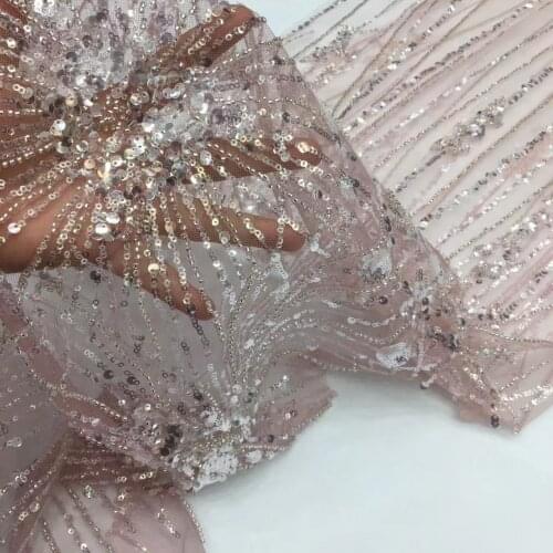 5yards/pc) High grade tube beads sequins embroidered tulle lace bling bling African French net lace fabric for party FSS437