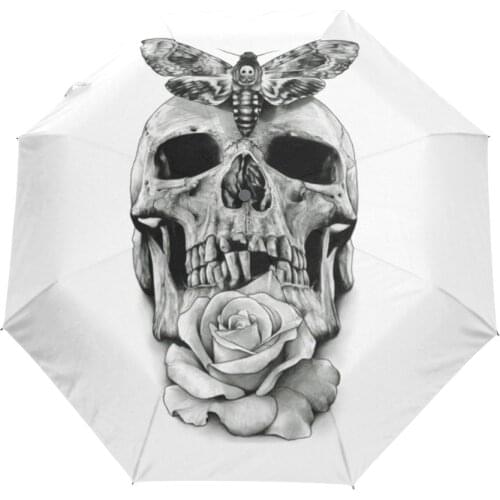 Butterfly& Skull& Rose Printed Automatic Umbrella Wind Resistant Folding Automatic Umbrella Male Auto Luxury Windproof Umbrella