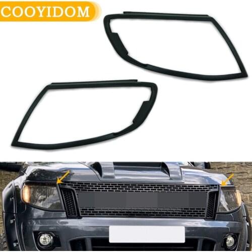 Car Matte Black /Chrome Front Headlight Covers Lamp Surrouds Trim For Ford Ranger T6 2012-2014 Head Light Cover Car Accessories