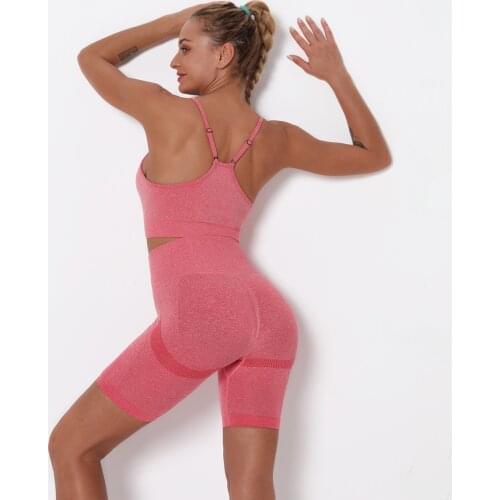 Seamless Fitness Set 2pcs Women Vital Workout Suit Sport Wear Gym Clothing Sexy Booty Shorts Bra High Waist Leggings Sports Suit