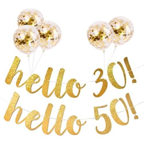 Glitter Gold Happy Birthday Banner Confetti Balloons 30 40 50 60 Years Birthday Decor 30th 50th Birthday Party Decorations Adult